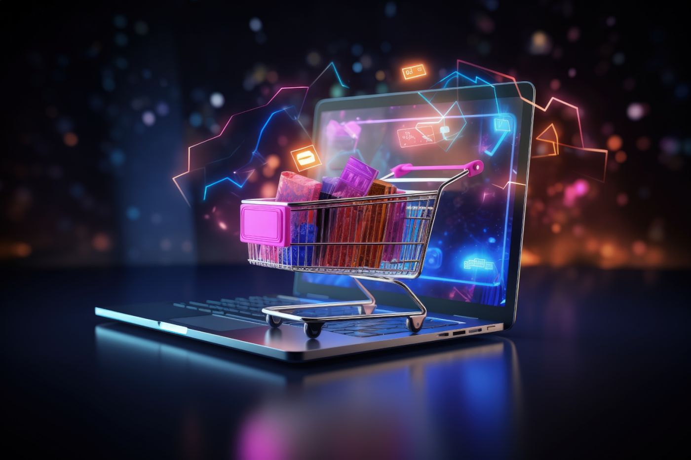 Einkaufswagen auf Laptop